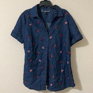 Demin floral over shirt-M